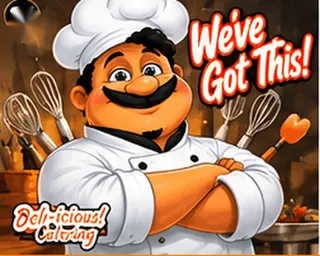 Illustrated Deli-icious! chef mascot with arms crossed saying “We’ve got this!”